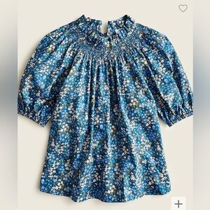 J. Crew Smocked neck puff-sleeve top in Liberty® Sea Blossoms| Size L | EUC